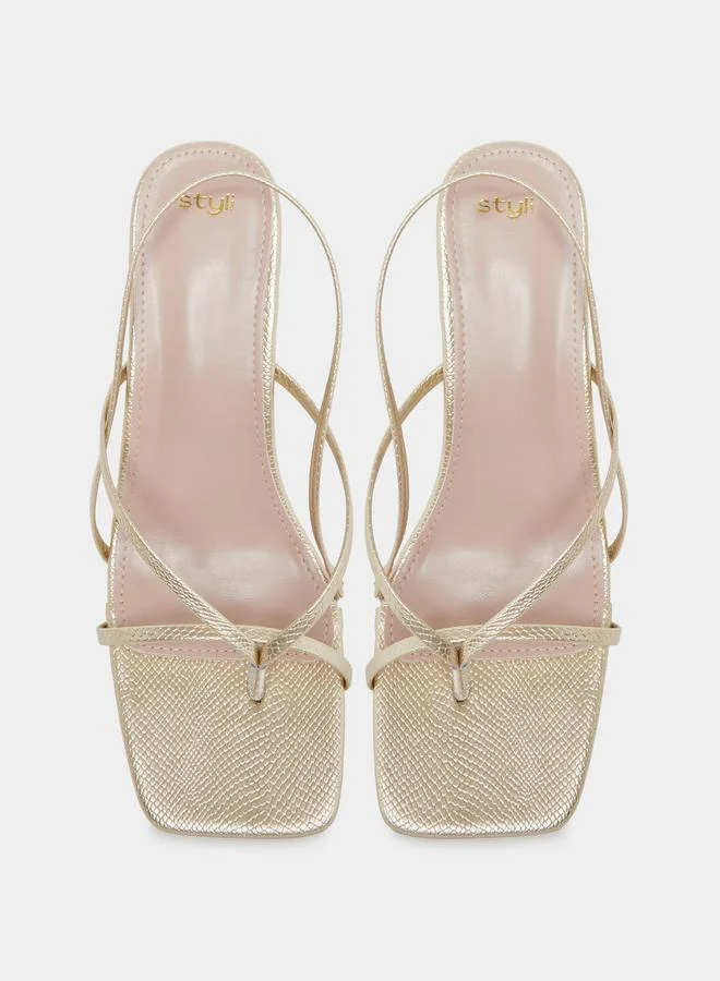 Styli Gold Strappy Kitten Heel Sandals